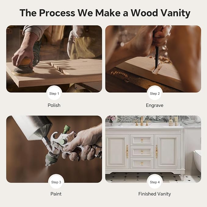 American Minimalist Bathroom Vanity with Sink Mirror 36-92IN, Premium Solid Wood Vanity with LED Lighting& Defogging