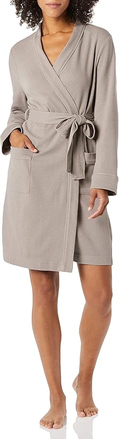 Amazon Essentials Women's Lightweight Cotton Waffle Mid-Length Bathrobe (Available in Plus Size)