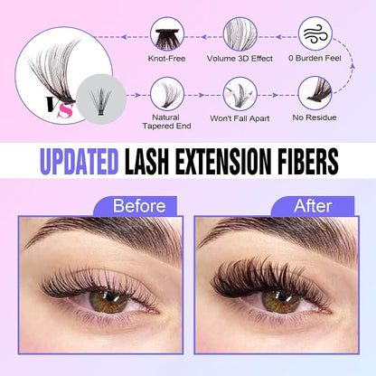 Lash Extension Kit DIY 280pcs Brown Lash Clusters Eyelash Extension Kit 40D 9-16mm Individual Lashes Kit with Lash Bond and Seal Lash Tweezers for Self Use (Brown 40D, 9-16mm, Kit)