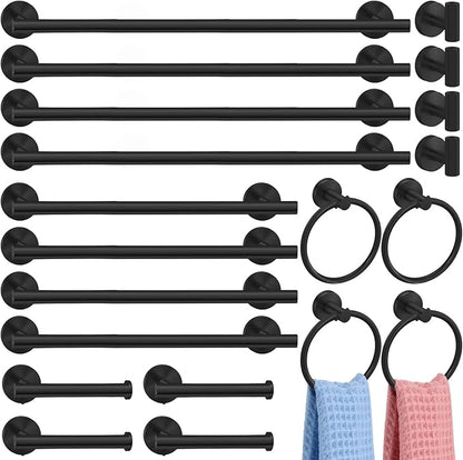 Gisafai 20 Pcs Matte Black Bathroom Accessories Hardware Set Black Towel Racks for Bathroom SUS304 Stainless Steel 23.6 Inch Towel Bar Ring Toilet Paper Holder Robe Hooks for Wall Mounted