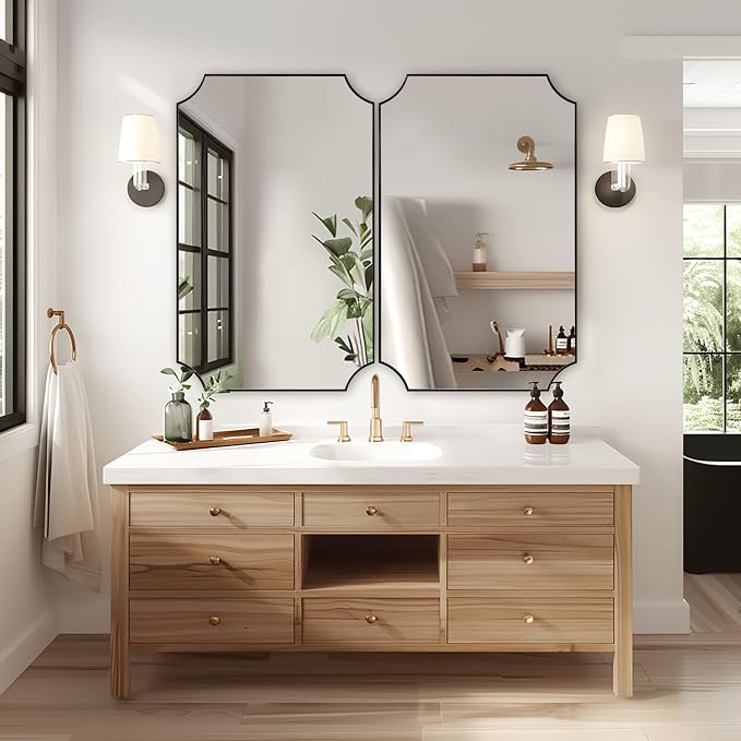 Matte Black Mirror, 24x40 Inch Scalloped Mirror for Bathroom, Black Vanity Mirror, Unique Rectangle Bathroom Mirror with Aesthetic Scalloped Edge Design Ideal for Home Decor