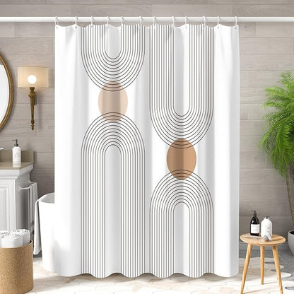 Mid Century Shower Curtain for Bathroom, Boho Sun Rainbow Modern Minimalist Geometric Shower Curtain, Abstract Arch Lines Modern Aesthetic Bathroom Decor Curtain Sets 72x72 inch