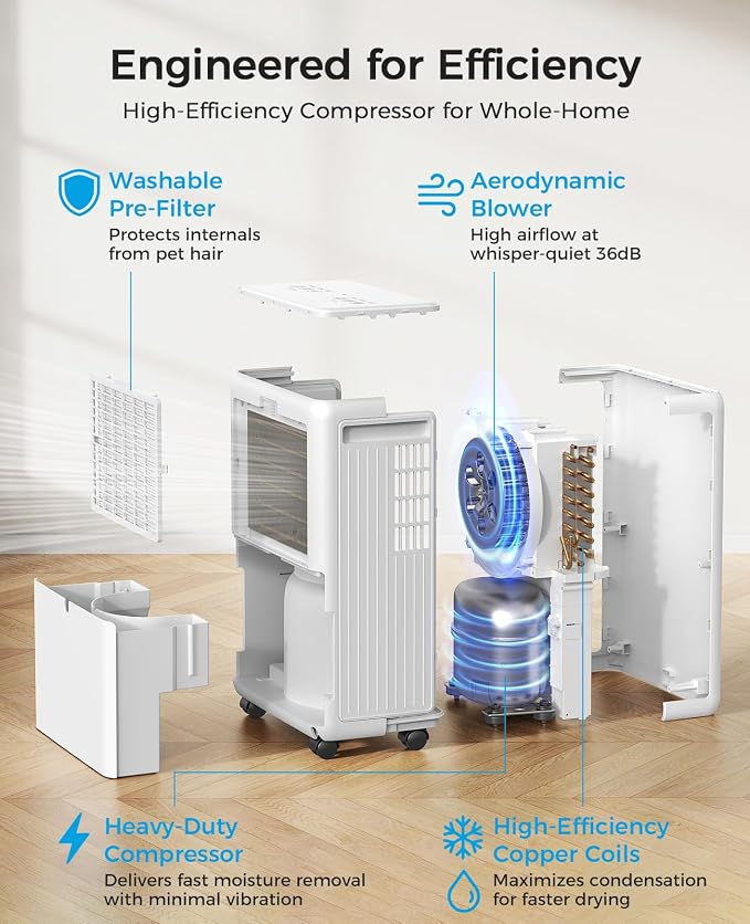 30 Pint Dehumidifier for Basement with Drain Hose Up to 2000 Sq.ft | Quiet Dehumidifiers for Home Large Room Bedroom Bathroom RV, Smart Humidity Control, 3 Modes, 24H Timer, Auto Defrost