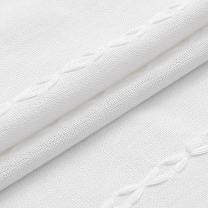 Boho Farmhouse Tassel Linen Shower Curtain,3D Embroidery Stripe White,72x72 | 310GSM Striped Texture Heavy Duty Cloth,Water Repellent,Wrinkle Resistant,Vintage Rustic Country design,12 Plastic Hooks
