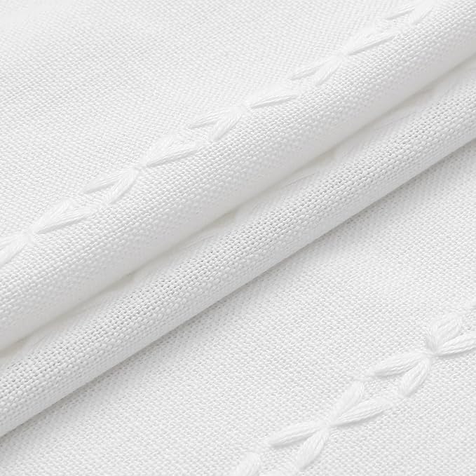 Boho Farmhouse Tassel Linen Shower Curtain,3D Embroidery Stripe White,72x96 | Extra Long Xl,310GSM Striped Texture Heavy Duty Cloth,Water Repellent,Wrinkle Resistant,Vintage Rustic Country design