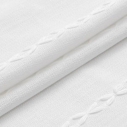Boho Farmhouse Tassel Linen Shower Curtain,3D Embroidery Stripe White,72x78 | Long Tall,310GSM Striped Heavy Duty Cloth,Water Repellent,Wrinkle Resistant,Vintage Rustic Country design,12 Plastic Hook