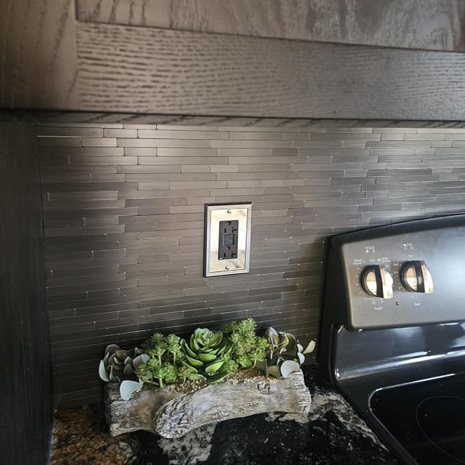 Black Peel and Stick Backsplash Subway Tile, Self Adhesive Aluminum Metal Backsplash DIY Stick on Wall Tiles for Kitchen Bathroom (6 Sheets)