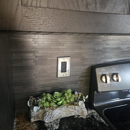 Black Peel and Stick Backsplash Subway Tile, Self Adhesive Aluminum Metal Backsplash DIY Stick on Wall Tiles for Kitchen Bathroom (6 Sheets)