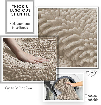 Hearth & Harbor Bathroom Rugs, Chenille Bath Mat - Machine Washable Bath Mats for Bathroom Non-Slip Backing Rubber, Quick Dry Bathroom Mat