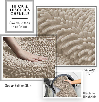 Hearth & Harbor Bathroom Rugs, Chenille Bath Mat - Machine Washable Bath Mats for Bathroom Non-Slip Backing Rubber, Quick Dry Bathroom Mat