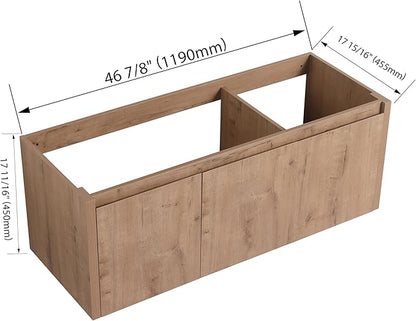 48" Floating Bathroom Vanity,48 Inch Bathroom Vanity Without Top Sink,Modern Floating Vanity Cabinet,Brown Wall Mounted Cabinet with Soft Closing Doors,Plywood(Sink Basin Not Included)