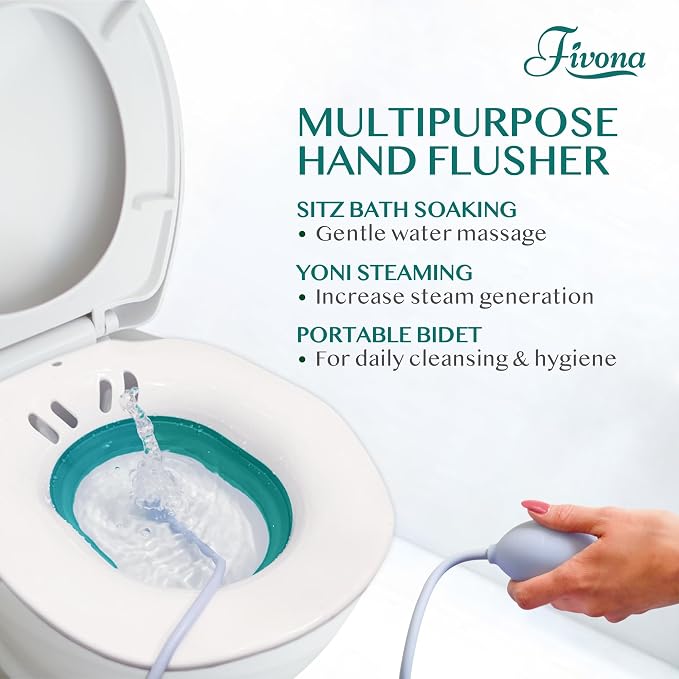 Sitz Bath for Hemorrhoids Soak and Postpartum Care | Toilet Seat | Bartholin Cyst Tub | at Home Soaking Procedures for Men and Detox Vaginal Steaming for Women with Massage Hand Flusher