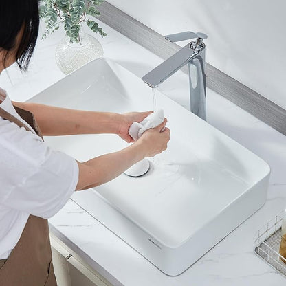 VEVOR Rectangle Vessel Sink, 24" x 13.8" Bathroom Vessel Sink Countertop, White Ceramic Bathroom Sinks Above Counter, Modern Style, Bright and Elegant, Well-Packaged for Bathroom, Hotel, Toilet, RV