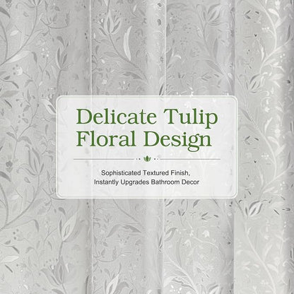 EurCross Frosted Clear Shower Curtain with Floral and Foliage Texture, Flexibility PVC-Free PEVA Botanical Design Shower Curtain Liner with 3 Heavy Duty Magnetic Magnets 72X72inch
