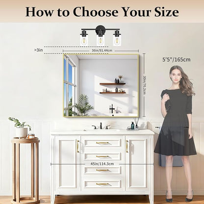 COFENY Gold Bathroom Mirror for Wall, 30x36 Inch Rectangle with Metal Frame, Modern Vanity for Bathroom Living Room, Entryway Hangs Horizontal or Vertical