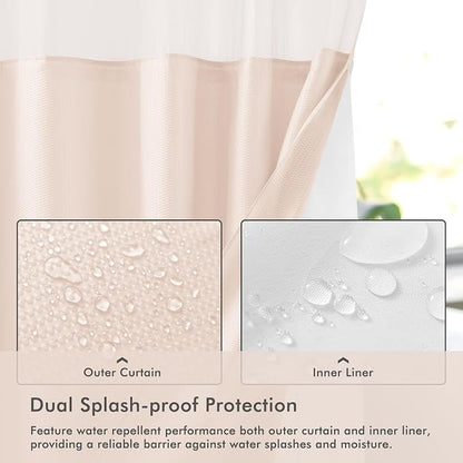 No Hook Shower Curtain with Snap-in Liner, Embossed Waffle Design Fabric Shower Curtain for Bathroom, Soft & Lightweight, 71x74, Pink