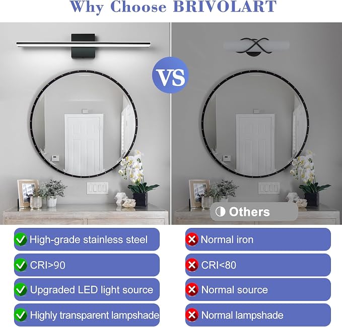 Black Vanity Light Fixture 24 Inch Bathroom Lamps Over Mirror 14W Modern Bath Vanity Sconces Matte Black LED Lights for Bathroom Bedroom Wall Lighting 6000K Restroom Lighting