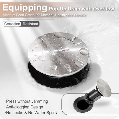 Waterfall Bathroom Faucet Matte Brushed Nickel, Brass 3 Hole Faucet Bathroom Sink Faucet Widespread 4-16 Inch Faucet for Bathroom Sink, 2 Handle Bathroom Faucets with Pop-up Drain & Water Hoses