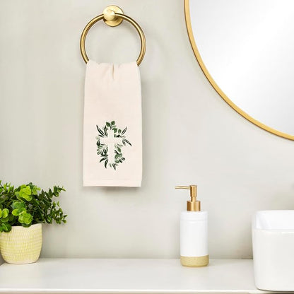 SKL Home Cross with Greenery Hand Towel Set-2pc, Embroidered, Natural | 100% Cotton. Soft, decorative velour. For use in the bathroom, kitchen, or any sink space & makes a great gift.