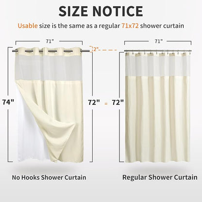 RiverDream Heavyweight Waffle No Hook Shower Curtain with Liner,Cream,71x74 | Dotted Waffle,Snap-in Liner,Heavy Duty,Quick Dry,Mesh Top Window,With Bottom Magnets,Hotel-Grade,Washable,Standard Size