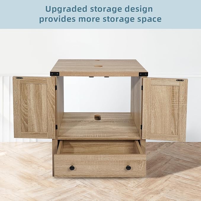 24 inch Natural Color Bathroom Vanity, Rustic Fixture Standing Pedestal Cabinet with Silver Leaf Sink