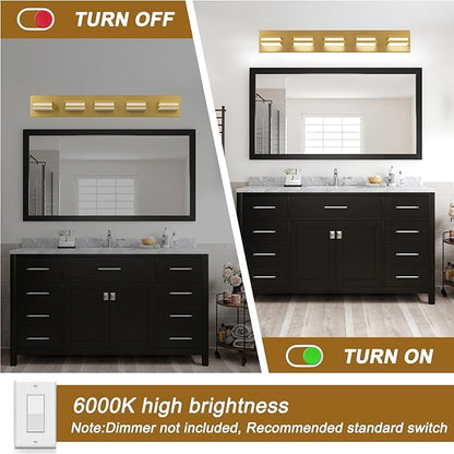 IZORRO LED Modern Bathroom Lights Fixtures(5-Light,Dimmable),Gold Acrylic Wall Lighting,Vanity Lights for Bathroom Over Mirror - 6000k 30In （No Assembly Required）