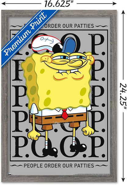 Trends International Nickelodeon Spongebob - P.O.O.P. Wall Poster, 22.4L x 14.7W, Barnwood Framed Version