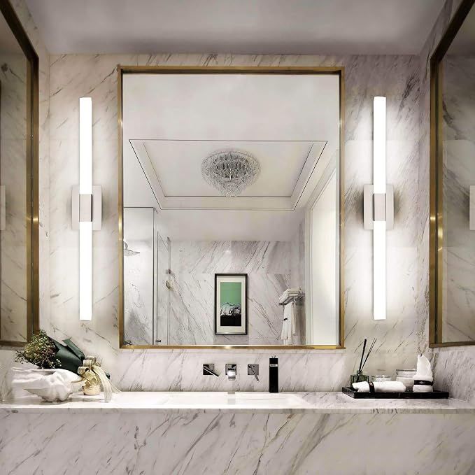 Bathroom Vanity Lighting fixtures 39.4" LED Satin Nickel Steel Frosted White Acrylic Shade Cool White Light 6000K for Bathroom