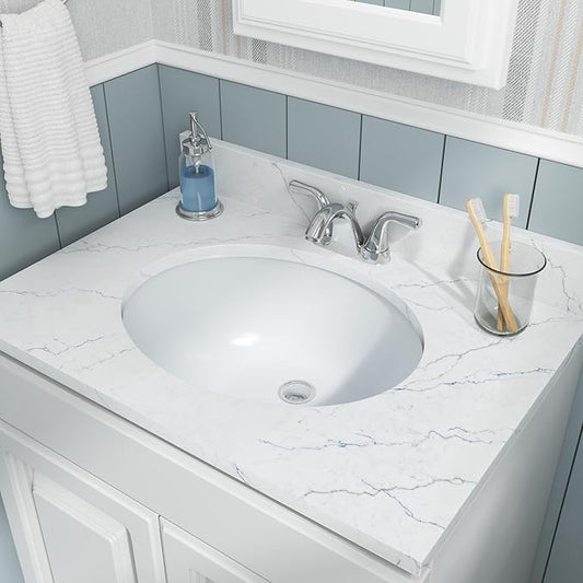 MSI 19.5” (L) x 16.0” (W) x 8.125” (H) Oval Porcelain Ceramic Undermount Bathroom Vanity Vessel Sink, White