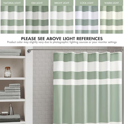Madison Park Spa Waffle Weave Long Shower Curtain, 72 x 78, Sage Green | Striped, Pieced Fabric Design, 3M Scotchgard Moisture Management, Hotel Quality, Modern, for Bathroom, OEKO-TEX Certified