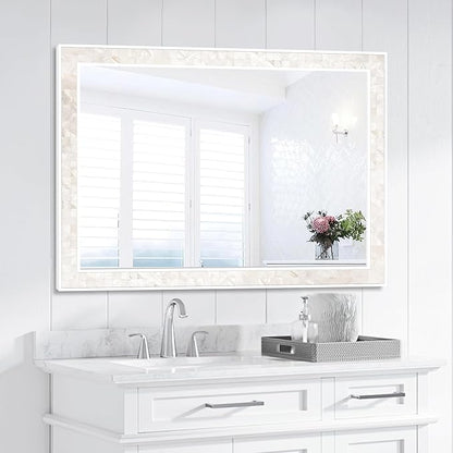 Tanmicoshomy White Shell Framed Rectangular Mirrors for Bathroom, 30x40 Inch Mirrors with Tempered Glass for Bedroom Living Room or Entryway, Wall Mounted Horizontal or Vertical Hanging