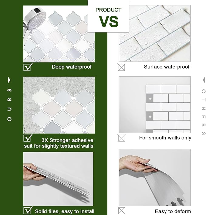 STICKGOO Arabesque Peel and Stick Backsplash, 12'X12' Self Adhesive Wall Tile (Thicker Design, Light Tones)