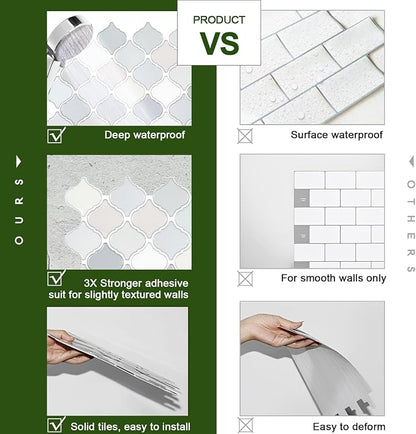 STICKGOO Arabesque Peel and Stick Backsplash, 12'X12' Self Adhesive Wall Tile (Thicker Design, Light Tones)