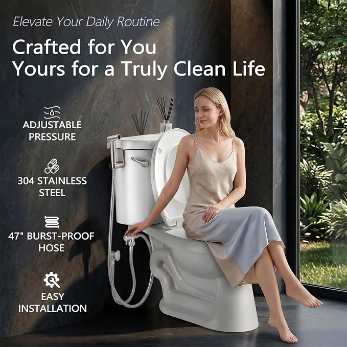 TRIPHIL Handheld Bidet Sprayer for Toilet, Adjustable Water Pressure Jet Bidet Attachment with Leak-Proof 304 Stainless Steel T-valve for Bathroom Cleaning, Cloth Diaper/Feminine Wash, Brushed Nickel