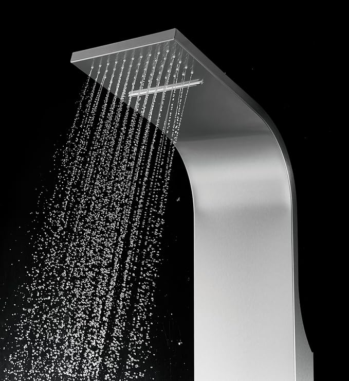 Blue Ocean 64.5” Stainless Steel SPS8727 Thermostatic Shower Panel Column with Rainfall Showerhead, Body Jets, and Handheld Showerhead, Shower Tower
