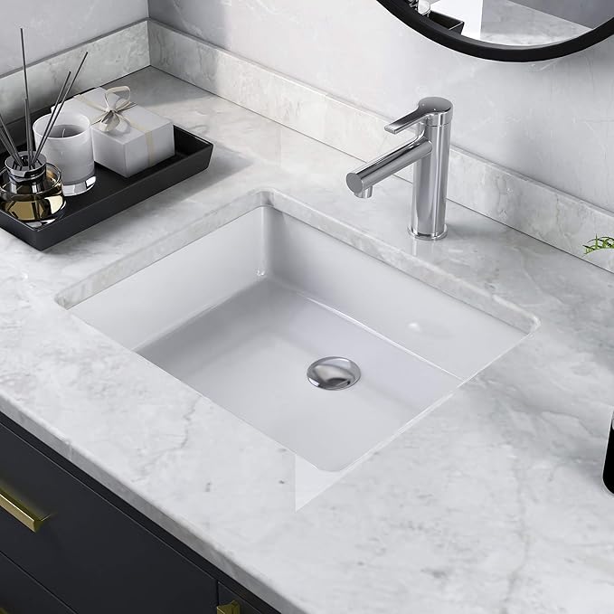 DeerValley Rectangular Undermount Bathroom Sink,19.72"x15.59"x6.54" Modern Vessel Sink White Undermount Bathroom Sink Rectrangle Porcelain Ceramic Lavatory Vanity Vessel Sink with Overflow