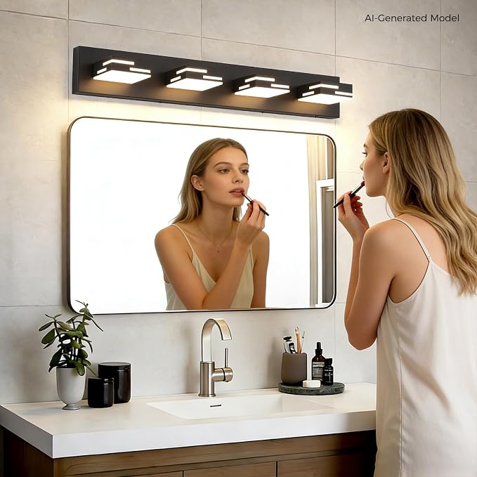 4-Light 5CCT Modern Bathroom Vanity Light Fixtures, 30-Inch 350° Rotatable LED Vanity Lights Over Mirror, Dimmable Matte Black Wall Sconce with Frosted Acrylic Shade
