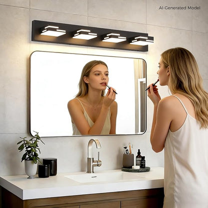 4-Light 5CCT Modern Bathroom Vanity Light Fixtures, 30-Inch 350° Rotatable LED Vanity Lights Over Mirror, Dimmable Matte Black Wall Sconce with Frosted Acrylic Shade
