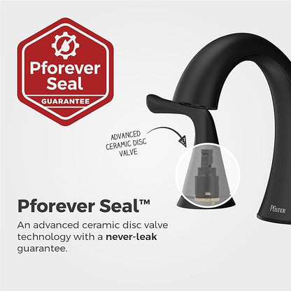 Pfister Willa Bathroom Sink Faucet, 8-Inch Widespread, 2-Handle, 3-Hole, NSF Certified, Spot Defense Matte Black Finish, LF049MALSDB