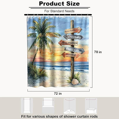 Beach Ocean Luxury Shower Curtain Palm Tree Funky Aesthetic Art Scenic | Nature Shower Curtains for Bathroom, Waterproof Bath Curtain with Hooks Machine Washable Bathtub Curtains 72x78 Inch Colorful