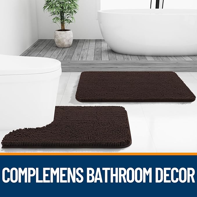 OLANLY Bathroom Rugs 30x20, Extra Soft Absorbent Chenille Bath Rugs | Brown, Quick-Drying Rubber Backing, Machine Washable Bath Mat for Bathroom Floor, Tub and Shower, Home Decor Accessories