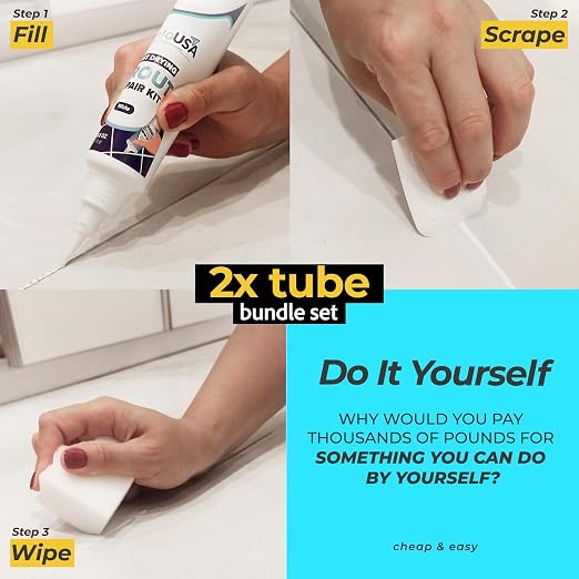Premixed Tile Grout Repair - White 2-Pack (17.6oz/500g) | Acrylic sanded formula, for bathroom shower kitchen tile, water-resistant, 24-hour cure, 58 sq ft, value 2-pack