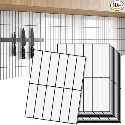 JOLOV 10 Pack Peel and Stick Backsplash Tiles, Waterproof 3D Stickers | Thicker self-adhesive 3D tile stickers for kitchen and bathroom walls; removable, waterproof and easy to install.