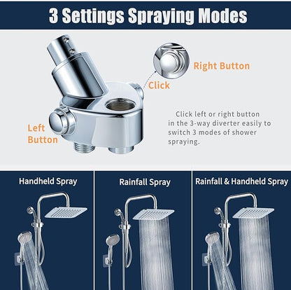 VXV Rainfall Shower Head Combo, 8'' High Pressure Rain Shower Head with 6 Function Handheld Spray, Dual Shower Head Combo with Adjustable Slide Bar, Chrome