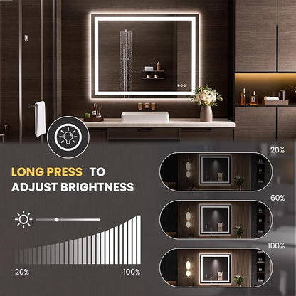 LOAAO 50"X40" LED Bathroom Mirror with Lights, UL Listed | Anti-Fog, Dimmable, 3 Color Temperature, Backlit + Front Lit, Memory Function, Tempered Glass