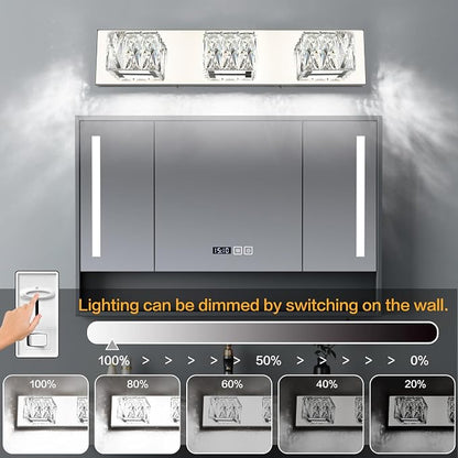 LED Bathroom Light Fixture - Modern 3 Light Crystal Vanity Light - Chrome Bathroom Wall Light 5CCT Dimmable