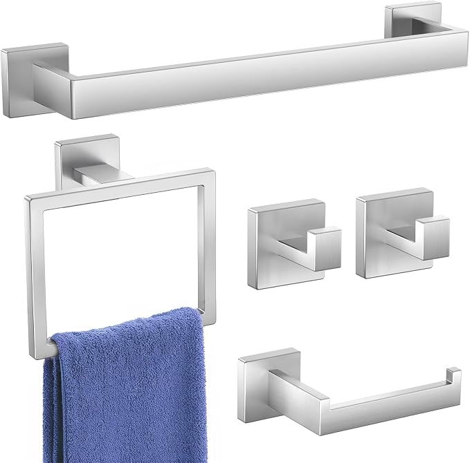 Bathroom Hardware Accessories Set: Bath Towel Bar Set, Towel Racks for Bathroom Wall Mounted, SUS304 Stainless Steel (Brushed Nickel, 5-Pieces)