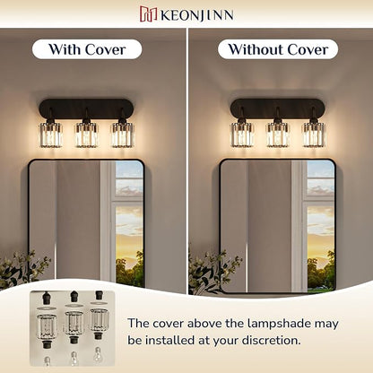 Keonjinn 6-Light Black Crystal Bathroom Light Fixtures Over Mirror | Vanity Lighting Fixture with Crystal Square Shades, Dimmable, Modern Style, Compatible with E26 Base LED Bulbs (Exclude Bulb)