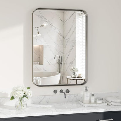 Bathroom Mirror for Wall, 30x22 Inch Rectangle Mirror,Matte Silver Metal Framed Bathroom Vanity Mirror for Restroom Farmhouse, HD Tempered Glass,Anti-Rust Aluminum Alloy Mirror