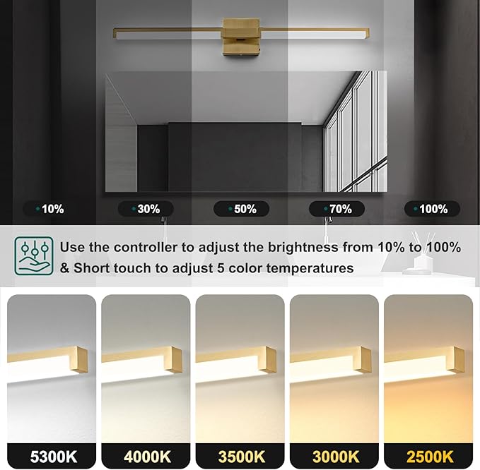 OKELI 32 Inch Bathroom Vanity Light Fixtures, Gold Modern Light Fixtures Over Mirror, 16W 5CCT Dimmable Wall Light